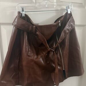 NY & C New York & Company Brown Faux Leather Belted Mini Skirt Size XXL
